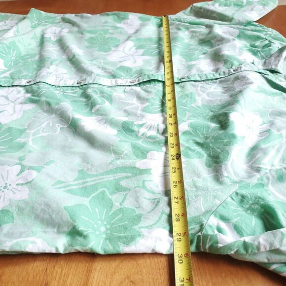 VTG Long Sleeve Cotton Shirt Dress Plus Sz 3X Green Floral Pearl Snap Pockets - Picture 8 of 12